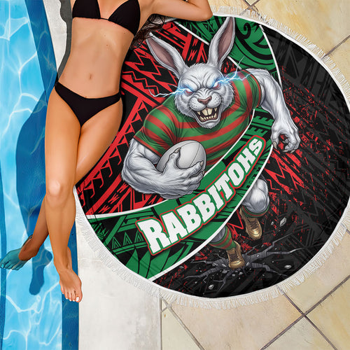 South Sydney Rabbitohs Rugby Beach Blanket Tribal Polynesian Power Art - Lightning Mascot