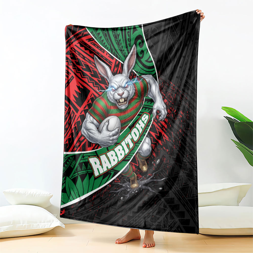 South Sydney Rabbitohs Rugby Blanket Tribal Polynesian Power Art - Lightning Mascot