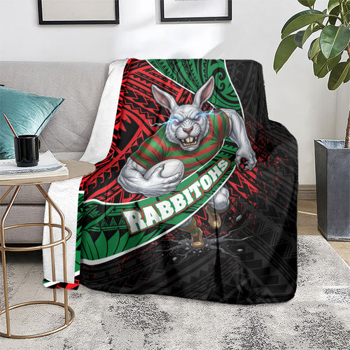 South Sydney Rabbitohs Rugby Blanket Tribal Polynesian Power Art - Lightning Mascot