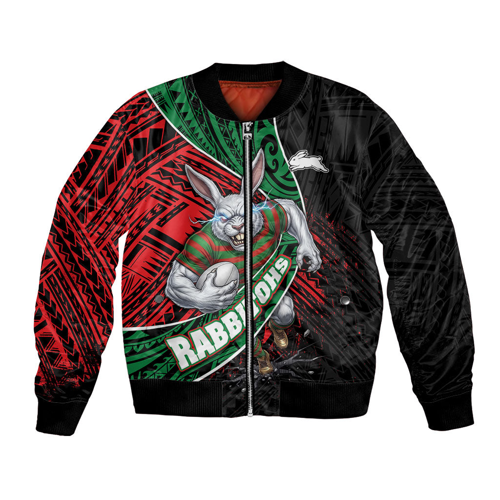 South Sydney Rabbitohs Rugby Bomber Jacket Tribal Polynesian Power Art - Lightning Mascot