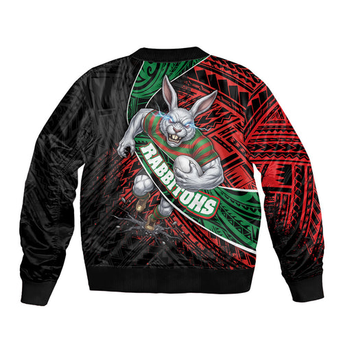South Sydney Rabbitohs Rugby Bomber Jacket Tribal Polynesian Power Art - Lightning Mascot
