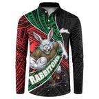 South Sydney Rabbitohs Rugby Button Sweatshirt Tribal Polynesian Power Art - Lightning Mascot