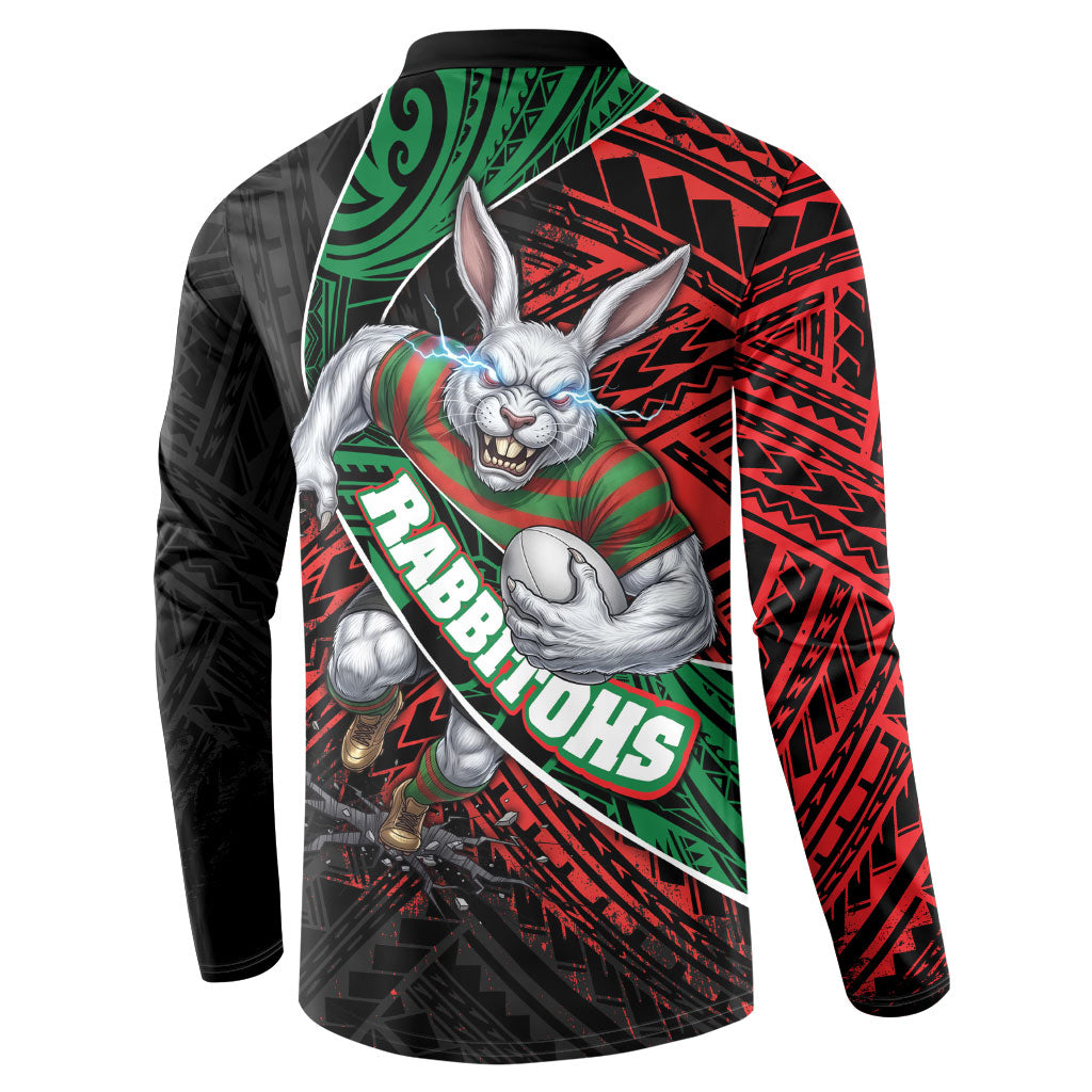 South Sydney Rabbitohs Rugby Button Sweatshirt Tribal Polynesian Power Art - Lightning Mascot