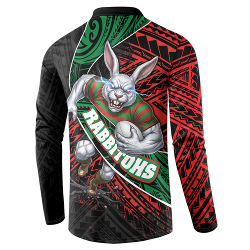 South Sydney Rabbitohs Rugby Button Sweatshirt Tribal Polynesian Power Art - Lightning Mascot