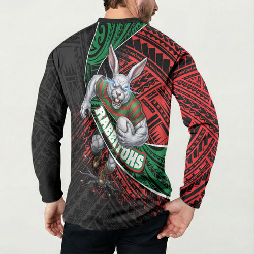 South Sydney Rabbitohs Rugby Button Sweatshirt Tribal Polynesian Power Art - Lightning Mascot