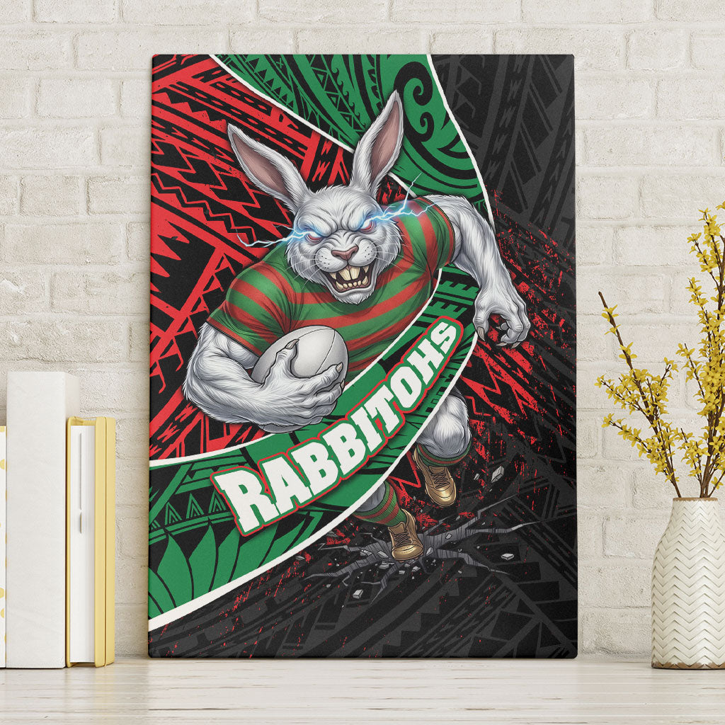 South Sydney Rabbitohs Rugby Canvas Wall Art Tribal Polynesian Power Art - Lightning Mascot