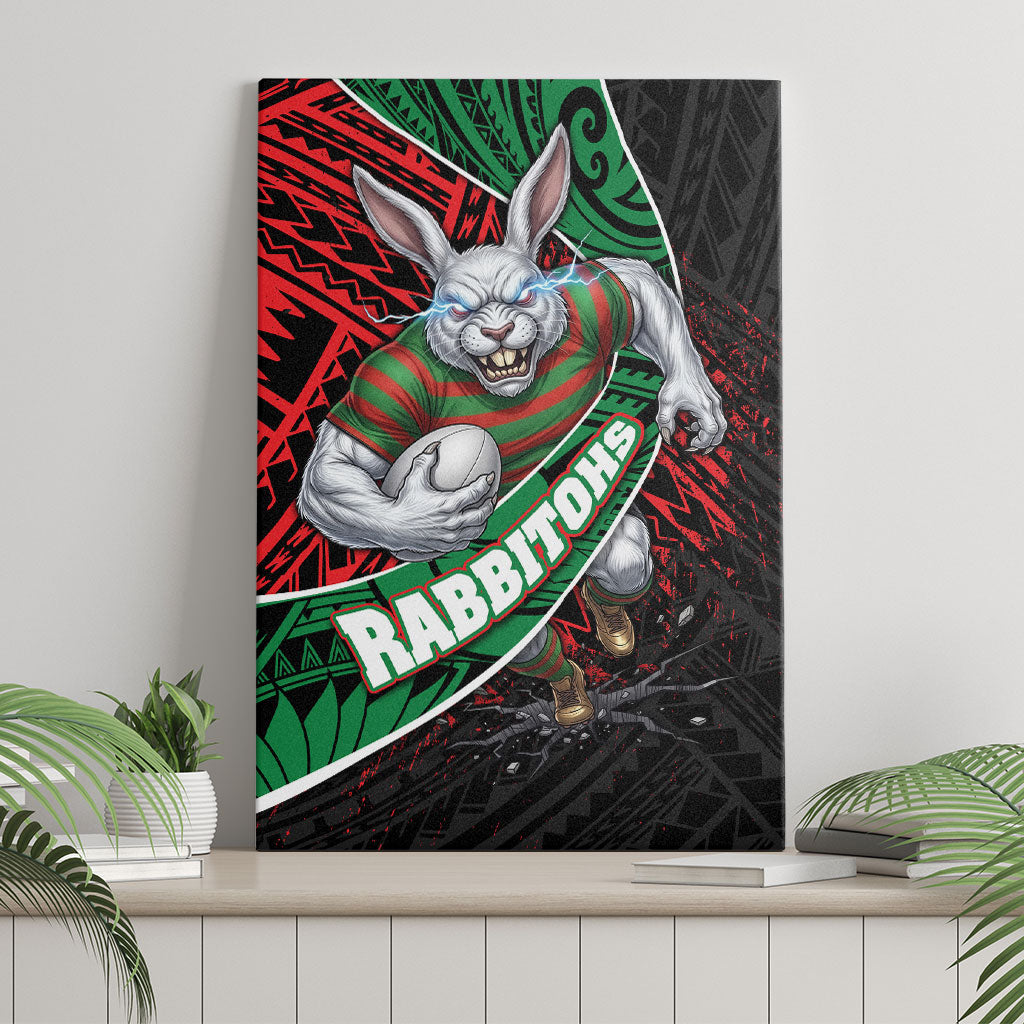 South Sydney Rabbitohs Rugby Canvas Wall Art Tribal Polynesian Power Art - Lightning Mascot