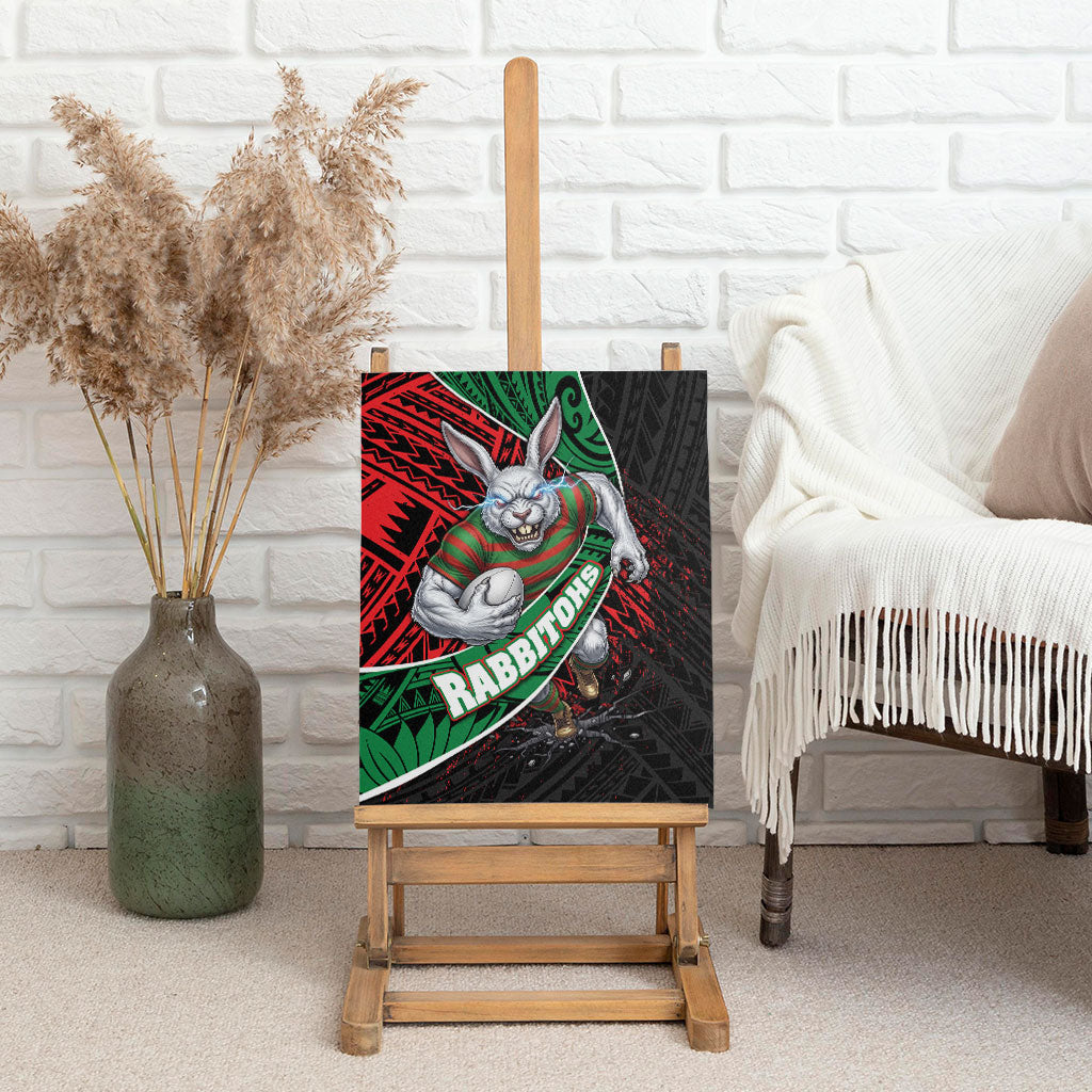 South Sydney Rabbitohs Rugby Canvas Wall Art Tribal Polynesian Power Art - Lightning Mascot