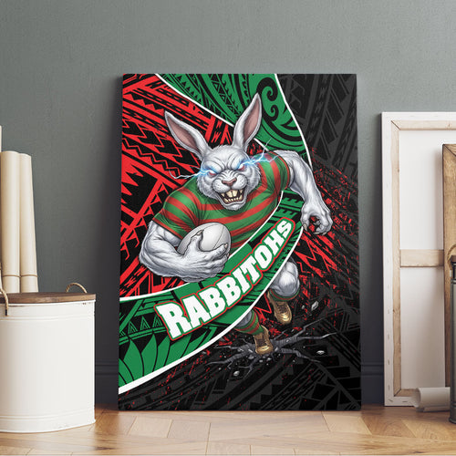 South Sydney Rabbitohs Rugby Canvas Wall Art Tribal Polynesian Power Art - Lightning Mascot