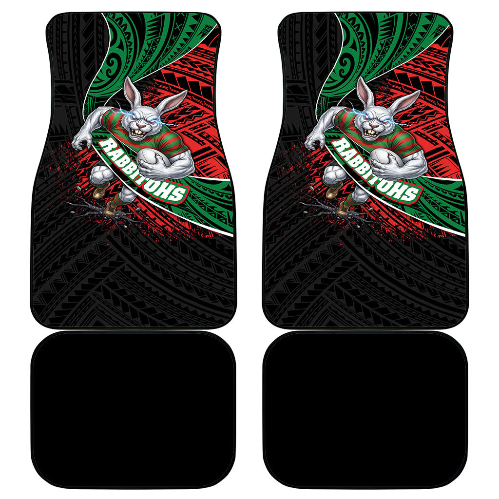 South Sydney Rabbitohs Rugby Car Mats Tribal Polynesian Power Art - Lightning Mascot