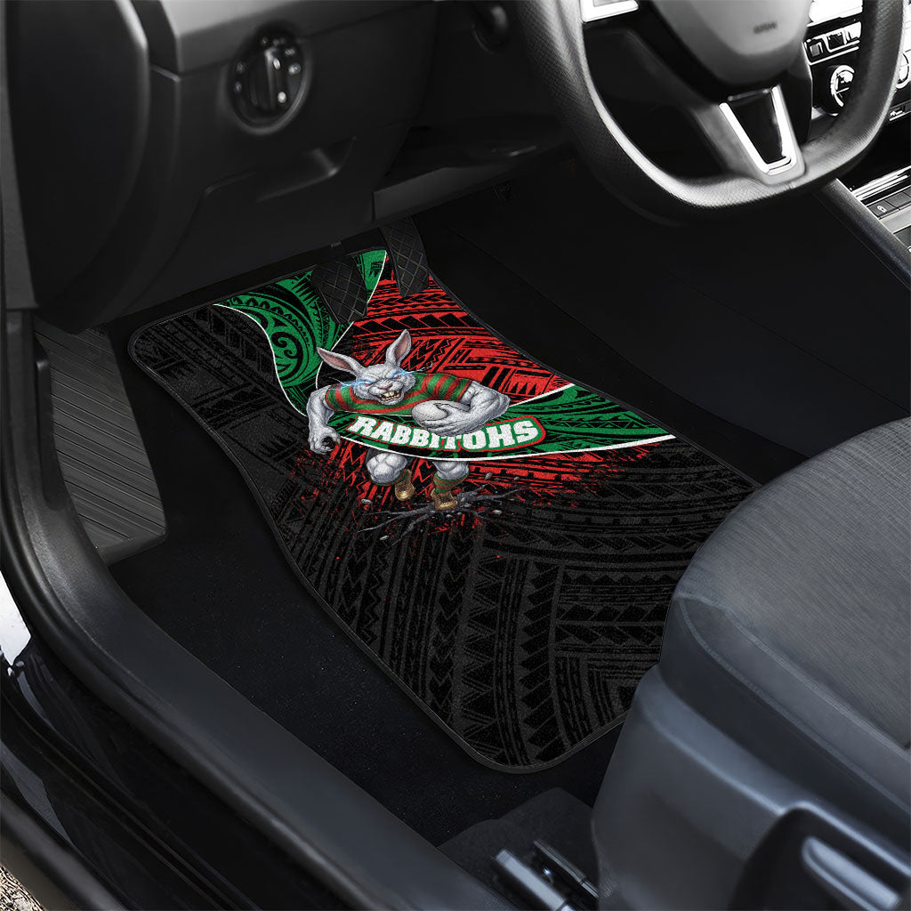 South Sydney Rabbitohs Rugby Car Mats Tribal Polynesian Power Art - Lightning Mascot