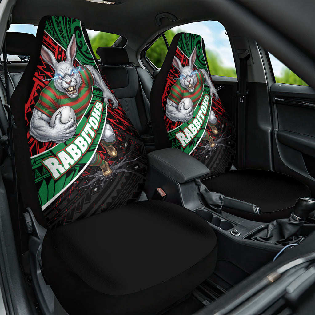 South Sydney Rabbitohs Rugby Car Seat Cover Tribal Polynesian Power Art - Lightning Mascot