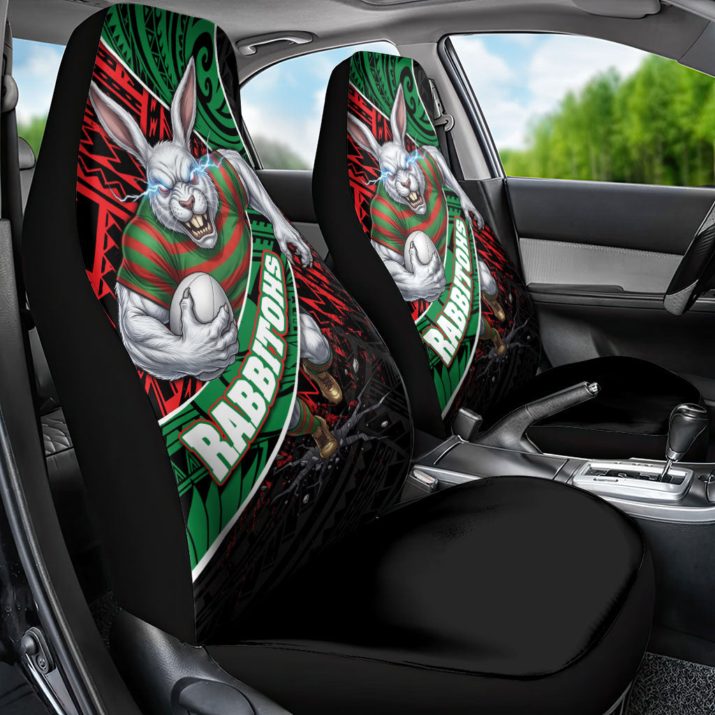 South Sydney Rabbitohs Rugby Car Seat Cover Tribal Polynesian Power Art - Lightning Mascot