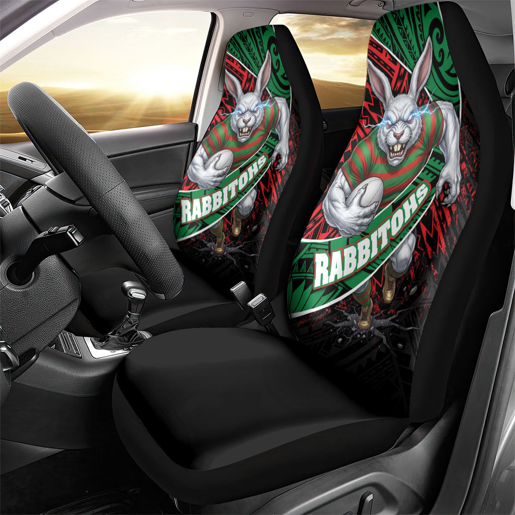 South Sydney Rabbitohs Rugby Car Seat Cover Tribal Polynesian Power Art - Lightning Mascot