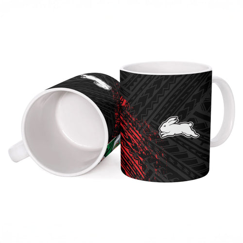 South Sydney Rabbitohs Rugby Ceramic Mug Tribal Polynesian Power Art - Lightning Mascot
