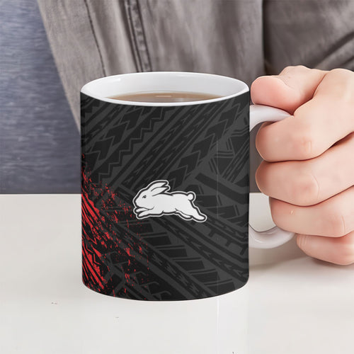 South Sydney Rabbitohs Rugby Ceramic Mug Tribal Polynesian Power Art - Lightning Mascot
