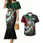 South Sydney Rabbitohs Rugby Couples Matching Mermaid Dress and Hawaiian Shirt Tribal Polynesian Power Art - Lightning Mascot