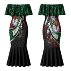 South Sydney Rabbitohs Rugby Couples Matching Mermaid Dress and Long Sleeve Button Shirt Tribal Polynesian Power Art - Lightning Mascot