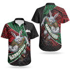 South Sydney Rabbitohs Rugby Couples Matching Off Shoulder Maxi Dress and Hawaiian Shirt Tribal Polynesian Power Art - Lightning Mascot
