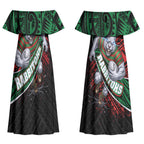 South Sydney Rabbitohs Rugby Couples Matching Off Shoulder Maxi Dress and Long Sleeve Button Shirt Tribal Polynesian Power Art - Lightning Mascot