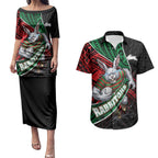 South Sydney Rabbitohs Rugby Couples Matching Puletasi and Hawaiian Shirt Tribal Polynesian Power Art - Lightning Mascot