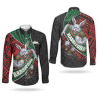 South Sydney Rabbitohs Rugby Couples Matching Puletasi and Long Sleeve Button Shirt Tribal Polynesian Power Art - Lightning Mascot