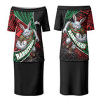 South Sydney Rabbitohs Rugby Couples Matching Puletasi and Long Sleeve Button Shirt Tribal Polynesian Power Art - Lightning Mascot