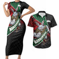 South Sydney Rabbitohs Rugby Couples Matching Short Sleeve Bodycon Dress and Hawaiian Shirt Tribal Polynesian Power Art - Lightning Mascot