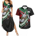 South Sydney Rabbitohs Rugby Couples Matching Summer Maxi Dress and Hawaiian Shirt Tribal Polynesian Power Art - Lightning Mascot