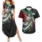 South Sydney Rabbitohs Rugby Couples Matching Summer Maxi Dress and Hawaiian Shirt Tribal Polynesian Power Art - Lightning Mascot