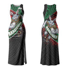South Sydney Rabbitohs Rugby Couples Matching Tank Maxi Dress and Long Sleeve Button Shirt Tribal Polynesian Power Art - Lightning Mascot