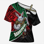 South Sydney Rabbitohs Rugby Cross Shoulder Shirt Tribal Polynesian Power Art - Lightning Mascot