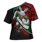 South Sydney Rabbitohs Rugby Cross Shoulder Shirt Tribal Polynesian Power Art - Lightning Mascot
