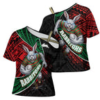 South Sydney Rabbitohs Rugby Cross Shoulder Shirt Tribal Polynesian Power Art - Lightning Mascot