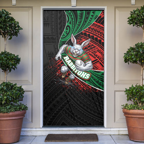 South Sydney Rabbitohs Rugby Door Cover Tribal Polynesian Power Art - Lightning Mascot
