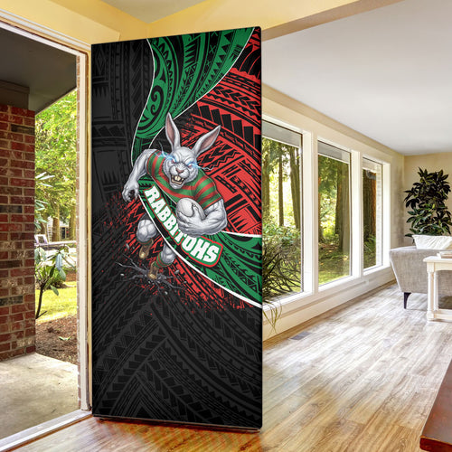 South Sydney Rabbitohs Rugby Door Cover Tribal Polynesian Power Art - Lightning Mascot