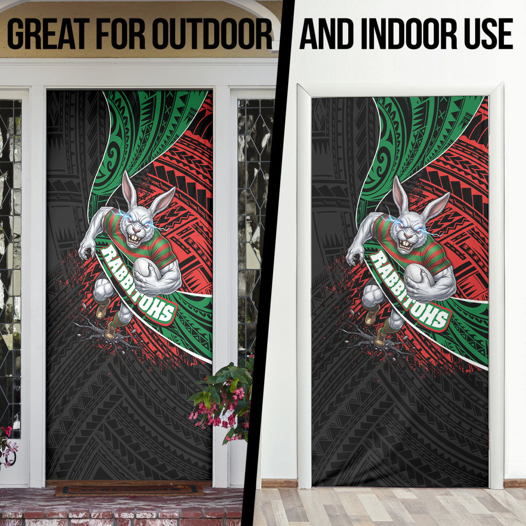 South Sydney Rabbitohs Rugby Door Cover Tribal Polynesian Power Art - Lightning Mascot