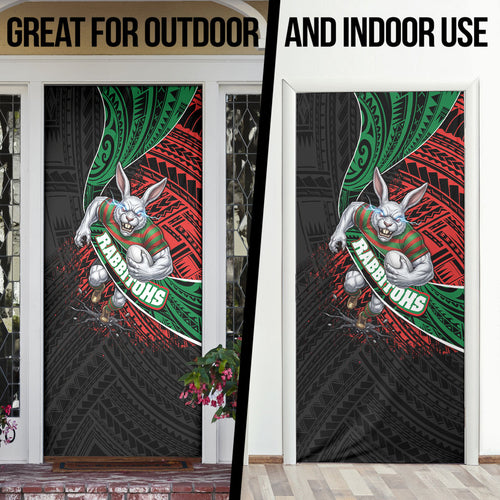 South Sydney Rabbitohs Rugby Door Cover Tribal Polynesian Power Art - Lightning Mascot