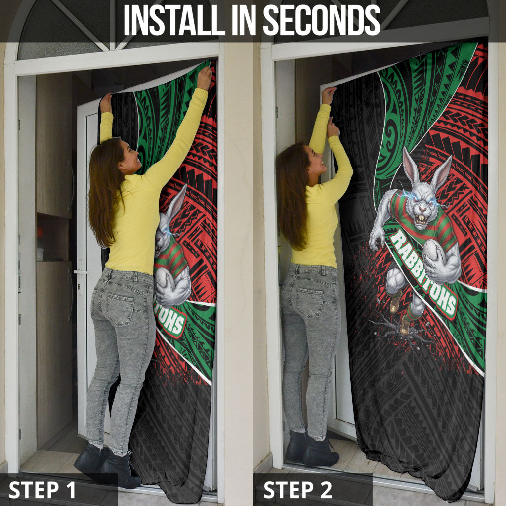 South Sydney Rabbitohs Rugby Door Cover Tribal Polynesian Power Art - Lightning Mascot