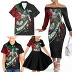 South Sydney Rabbitohs Rugby Family Matching Off The Shoulder Long Sleeve Dress and Hawaiian Shirt Tribal Polynesian Power Art - Lightning Mascot