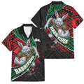 South Sydney Rabbitohs Rugby Family Matching Off Shoulder Short Dress and Hawaiian Shirt Tribal Polynesian Power Art - Lightning Mascot