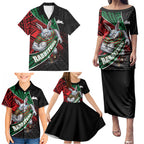 South Sydney Rabbitohs Rugby Family Matching Puletasi and Hawaiian Shirt Tribal Polynesian Power Art - Lightning Mascot