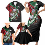South Sydney Rabbitohs Rugby Family Matching Short Sleeve Bodycon Dress and Hawaiian Shirt Tribal Polynesian Power Art - Lightning Mascot
