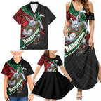 South Sydney Rabbitohs Rugby Family Matching Summer Maxi Dress and Hawaiian Shirt Tribal Polynesian Power Art - Lightning Mascot