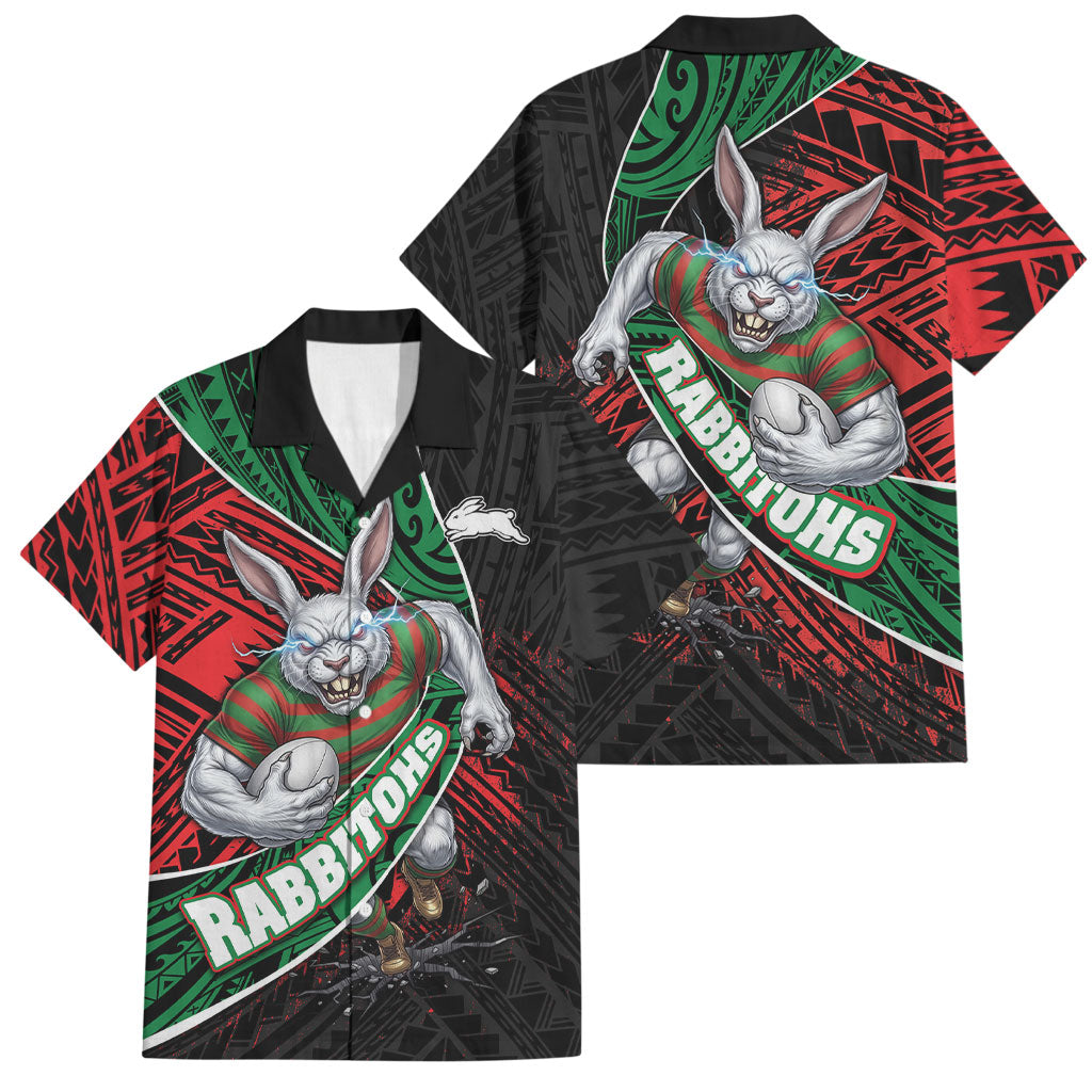South Sydney Rabbitohs Rugby Family Matching Tank Maxi Dress and Hawaiian Shirt Tribal Polynesian Power Art - Lightning Mascot