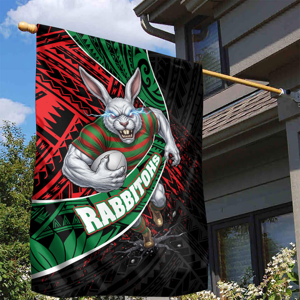 South Sydney Rabbitohs Rugby Garden Flag Tribal Polynesian Power Art - Lightning Mascot