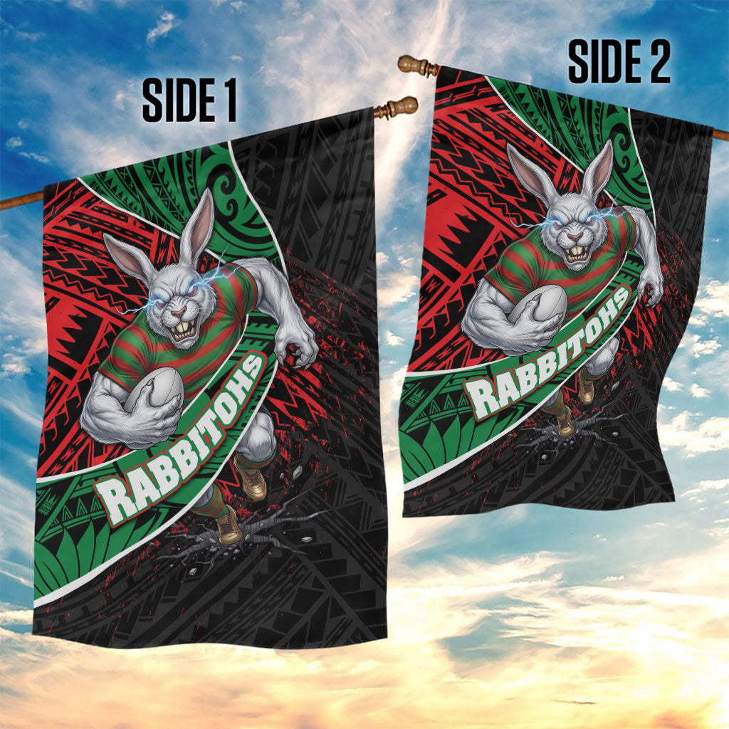 South Sydney Rabbitohs Rugby Garden Flag Tribal Polynesian Power Art - Lightning Mascot