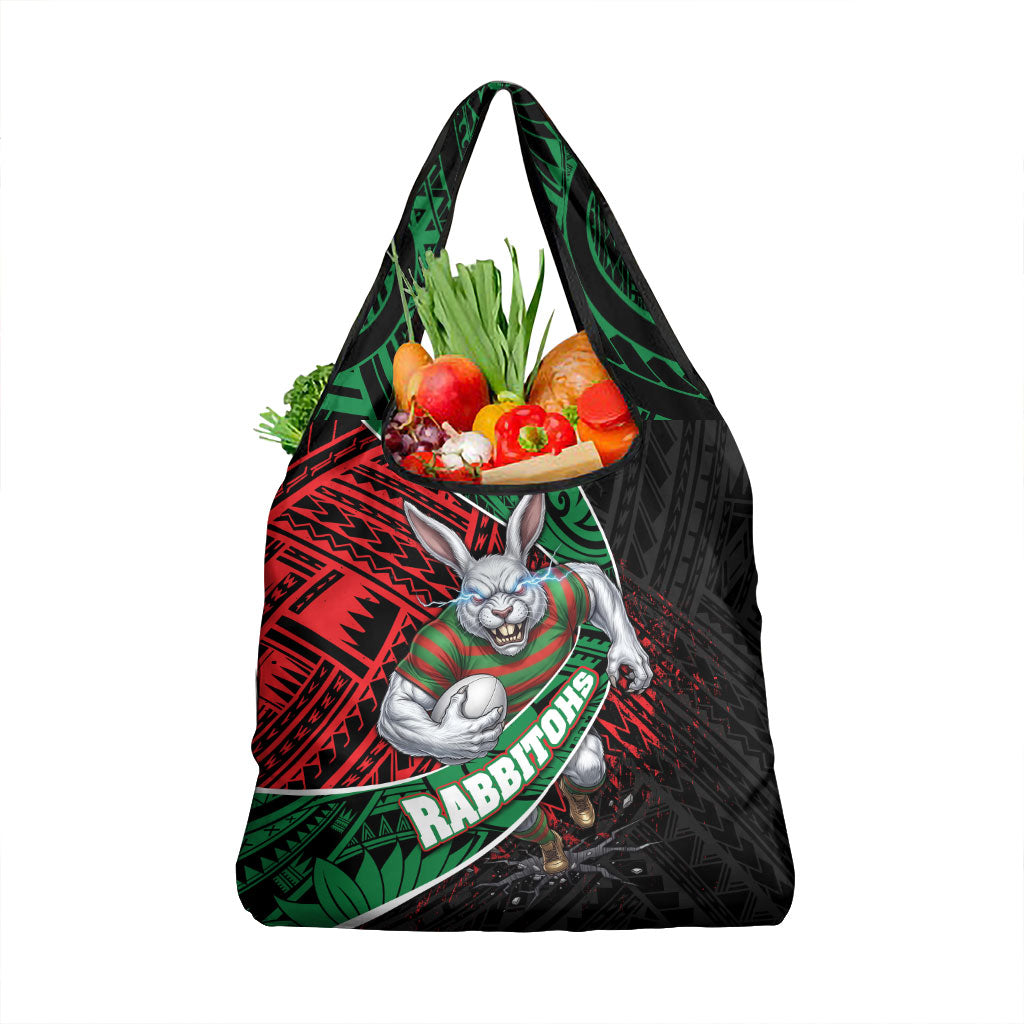 South Sydney Rabbitohs Rugby Grocery Bag Tribal Polynesian Power Art - Lightning Mascot