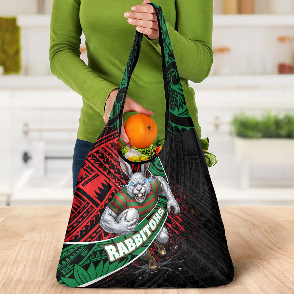 South Sydney Rabbitohs Rugby Grocery Bag Tribal Polynesian Power Art - Lightning Mascot