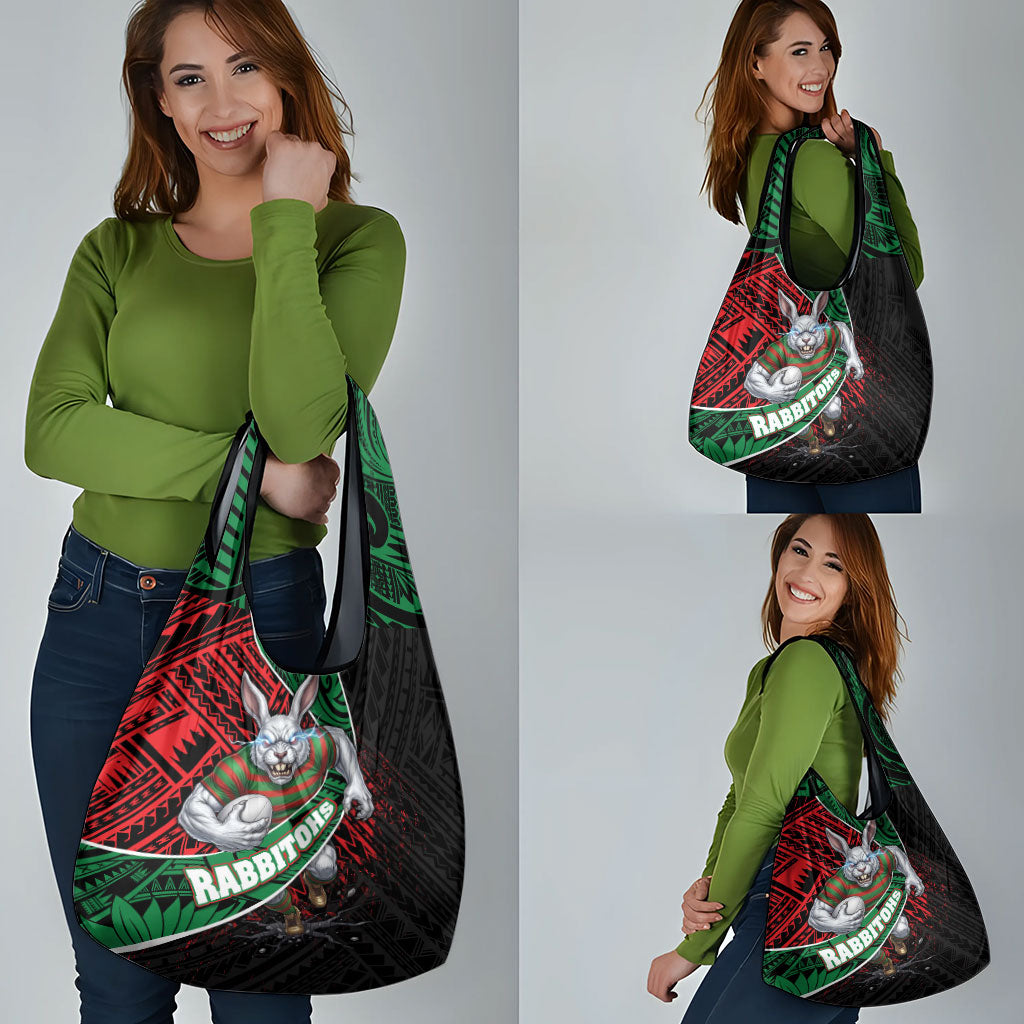 South Sydney Rabbitohs Rugby Grocery Bag Tribal Polynesian Power Art - Lightning Mascot
